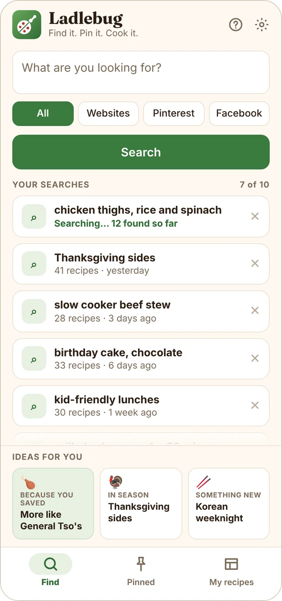 A preview of the Ladlebug search screen